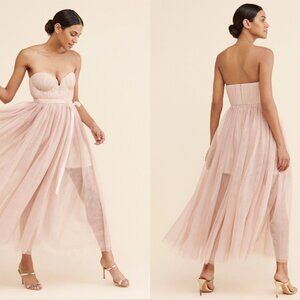 SAU LEE Honore Dress | Sweetheart Strapless Ruched Tulle Gown Dusty Pink